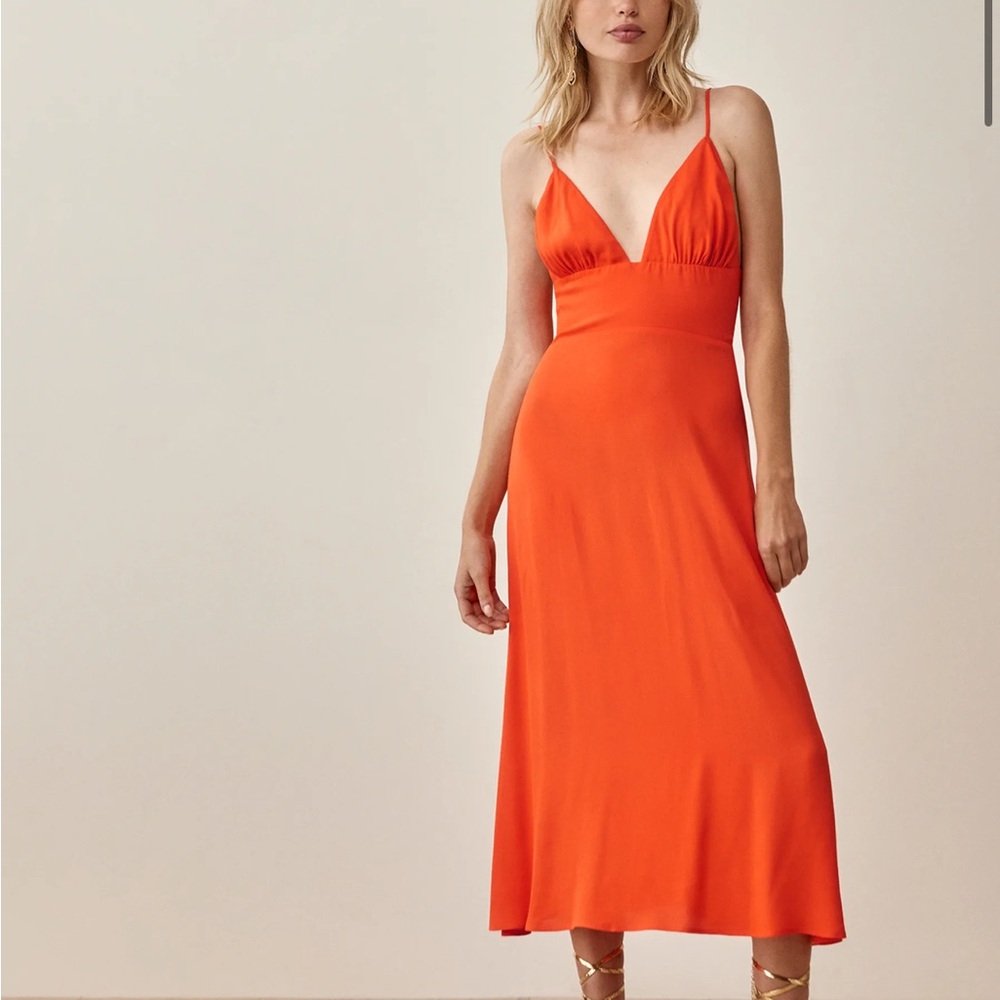Reformation Midi Talita Tie Strap Dress, Orange size 6 - Picture 10 of 11